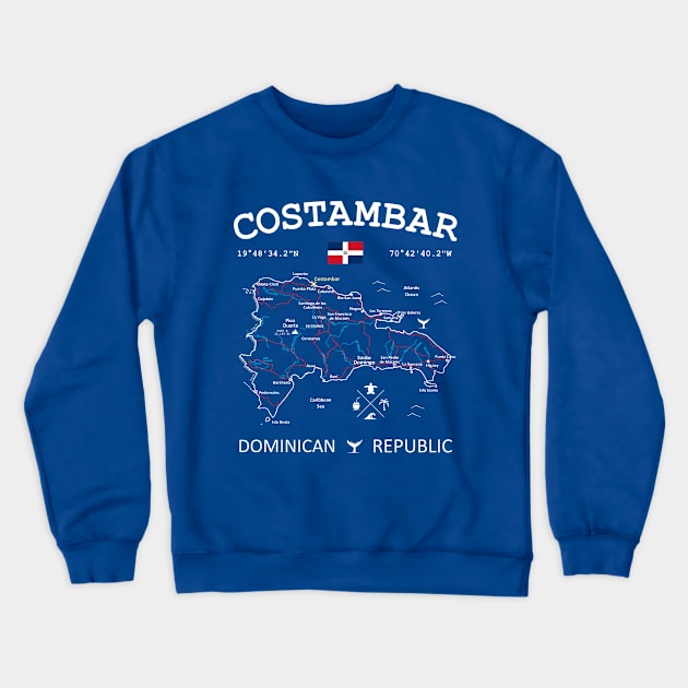 Costambar Dominican Republic Flag Travel Map Coordinates GPS Crewneck Sweatshirt by French Salsa